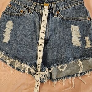 Levi's Blue High-Waisted Distressed Jean Shorts